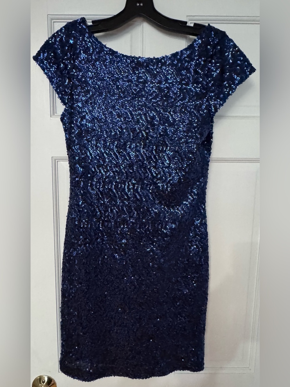 Speechless Navy Sequin Cap-Sleeve Midi Dress